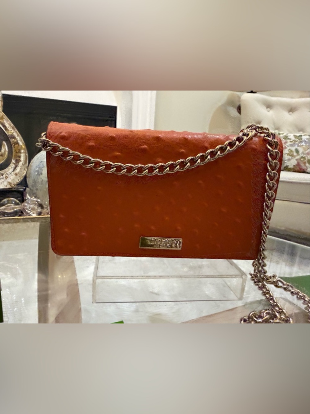 Kate Spade Ostrich Textured Leather Crossbody With Gold Chain!⭐️ - Picture 4 of 9